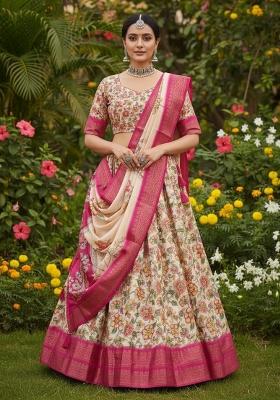 Pink Plain Silk Blend Lehenga Set