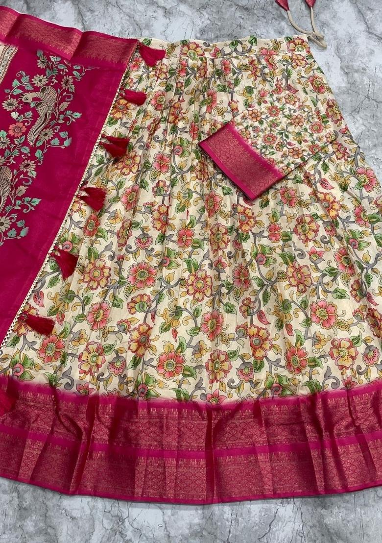 Pink Plain Silk Blend Lehenga Set - Indya
