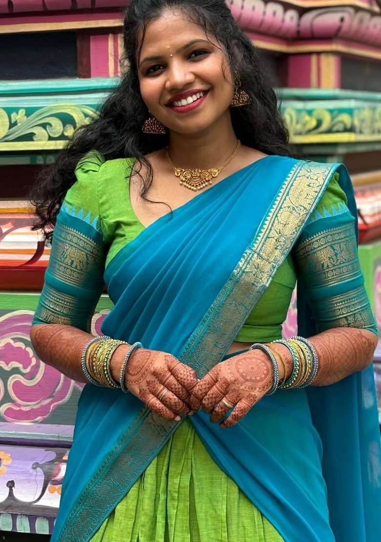 Green Plain Cotton Lehenga Set for Diwali | Wedding & Festive Wear - Indya