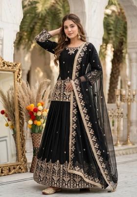 Black Embroidered Silk Blend Lehenga Set