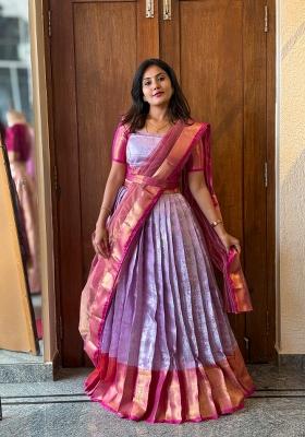 Pink Woven Silk Blend Lehenga Set