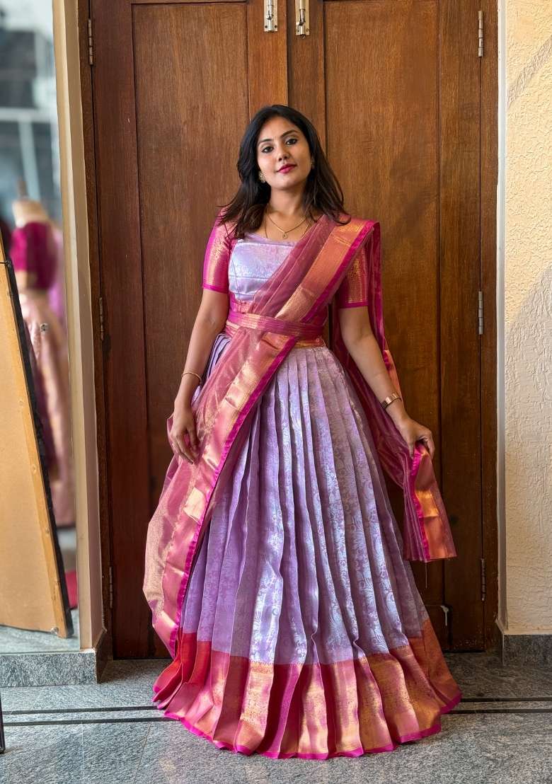 Pink Woven Silk Blend Lehenga Set for Diwali and Festive Wear - Indya