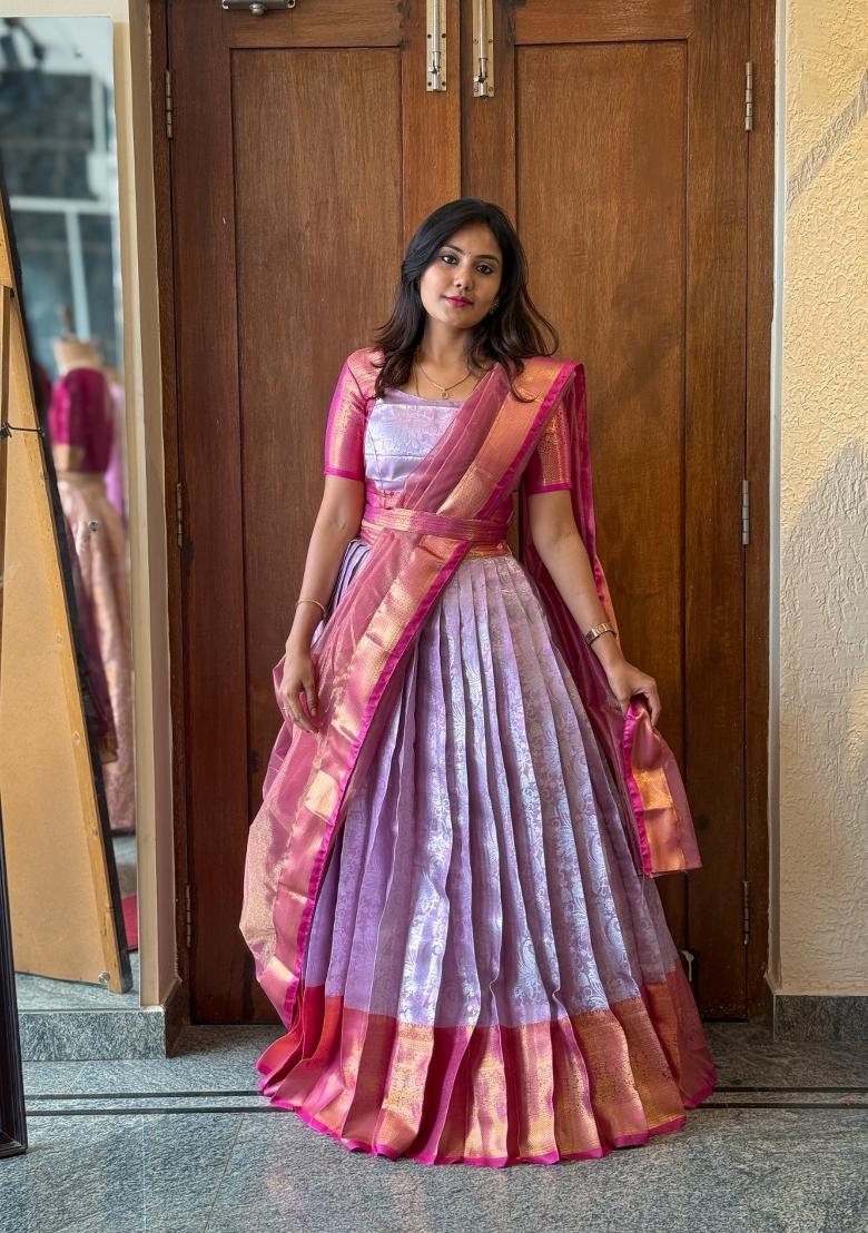 Pink Woven Silk Blend Lehenga Set - Indya