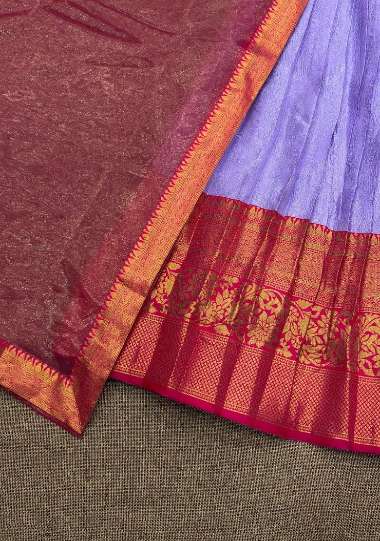 Pink Woven Silk Blend Lehenga Set - Indya