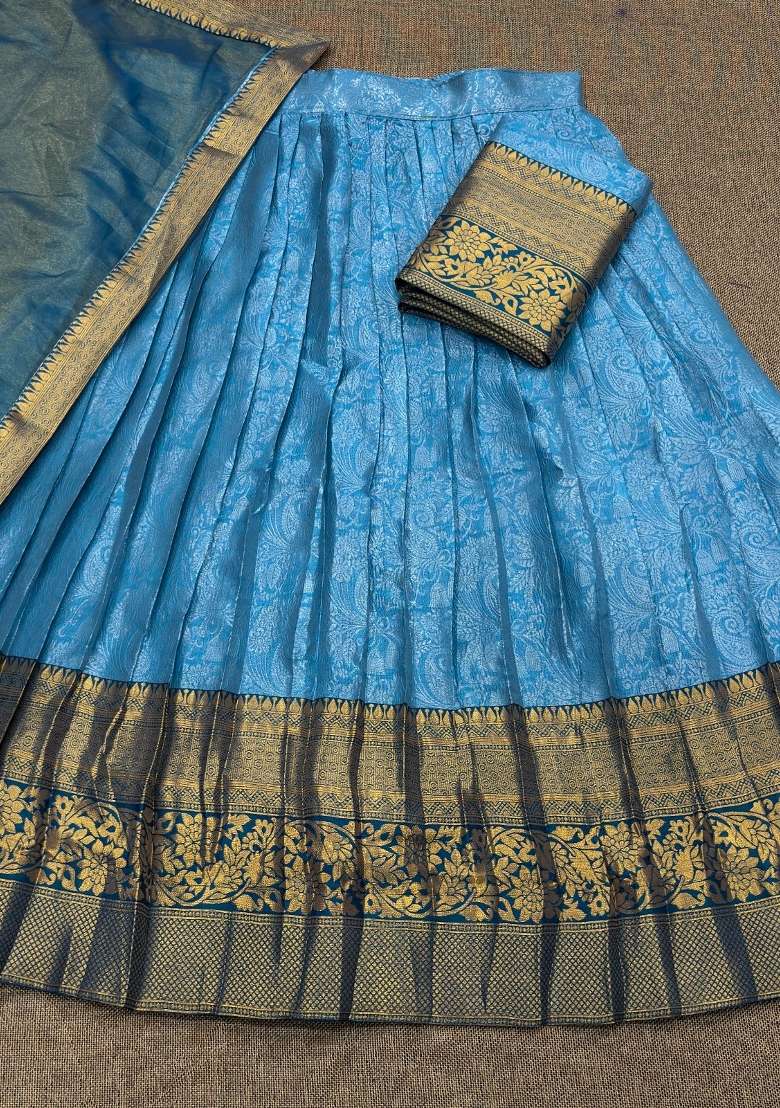 Sky Blue Woven Silk Blend Lehenga Set for Diwali | Wedding & Festive Wear - Indya