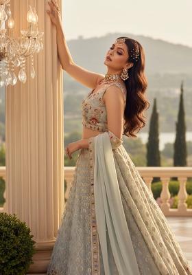 Teal Blue Sequin Work Georgette Lehenga Set