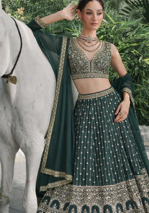 Light Green Sequin Work Georgette Lehenga Set
