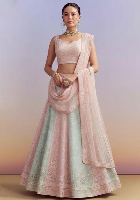 Multicolor Sequin Work Georgette Lehenga Set