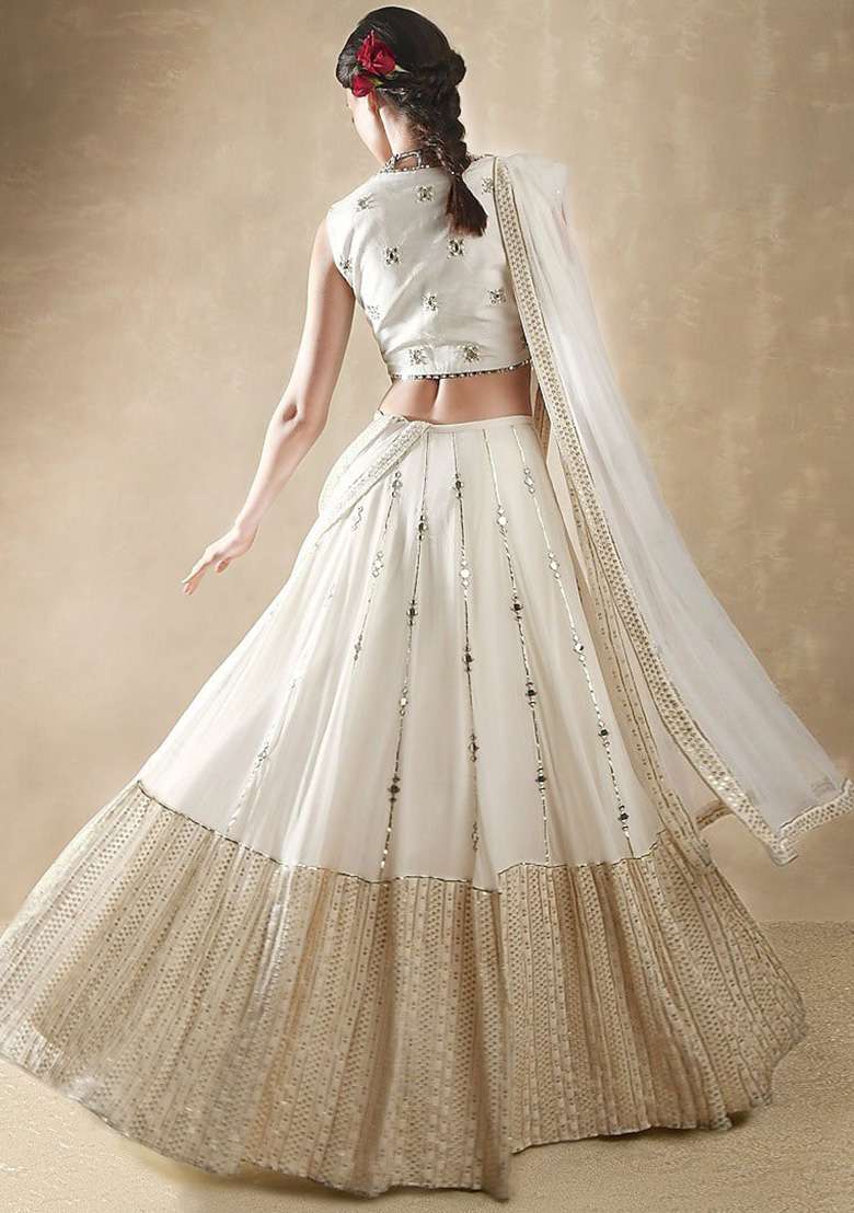 Off White Work Georgette Lehenga Set with Sequin for Diwali | Wedding & Festive Wear - Indya