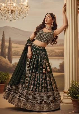 Bottel Green Sequin Work Georgette Lehenga Set