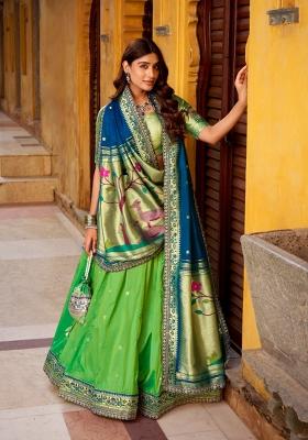 Parrot Lace Work Silk Blend Lehenga Set