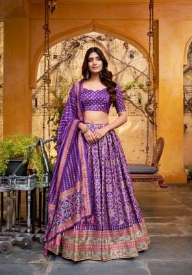 Purple Lace Work Silk Blend Lehenga Set