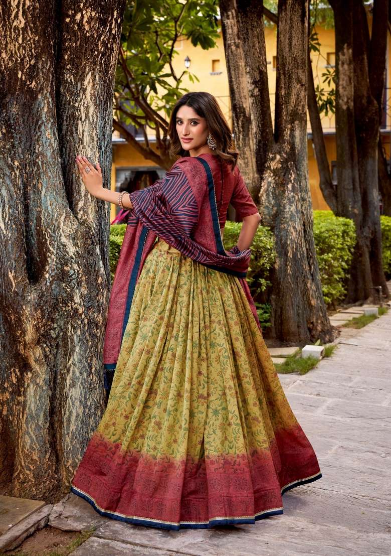 Beige Silk Blend Lehenga Set with Printed for Diwali | Wedding & Festive Wear - Indya