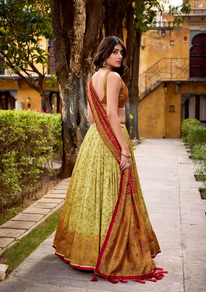 Beige Printed Silk Blend Lehenga Set for Diwali and Festive Wear - Indya