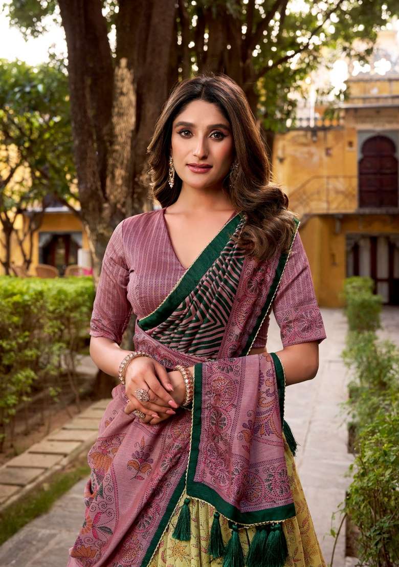 Mauve Printed Silk Blend Lehenga Set for Diwali and Festive Wear - Indya