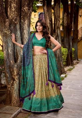 Firozi Printed Silk Blend Lehenga Set