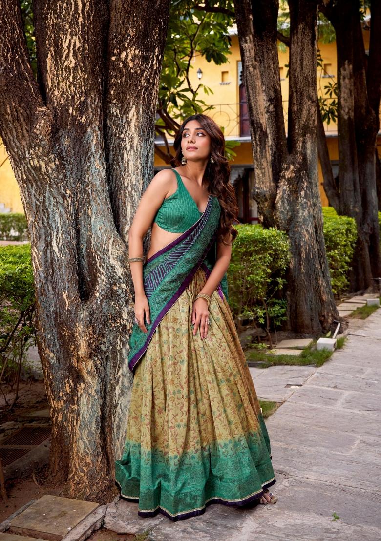 Firozi Printed Silk Blend Lehenga Set - Indya