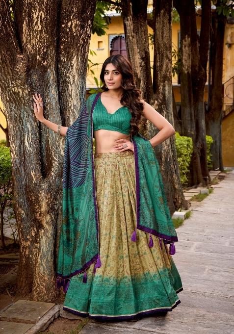 Firozi Printed Silk Blend Lehenga Set