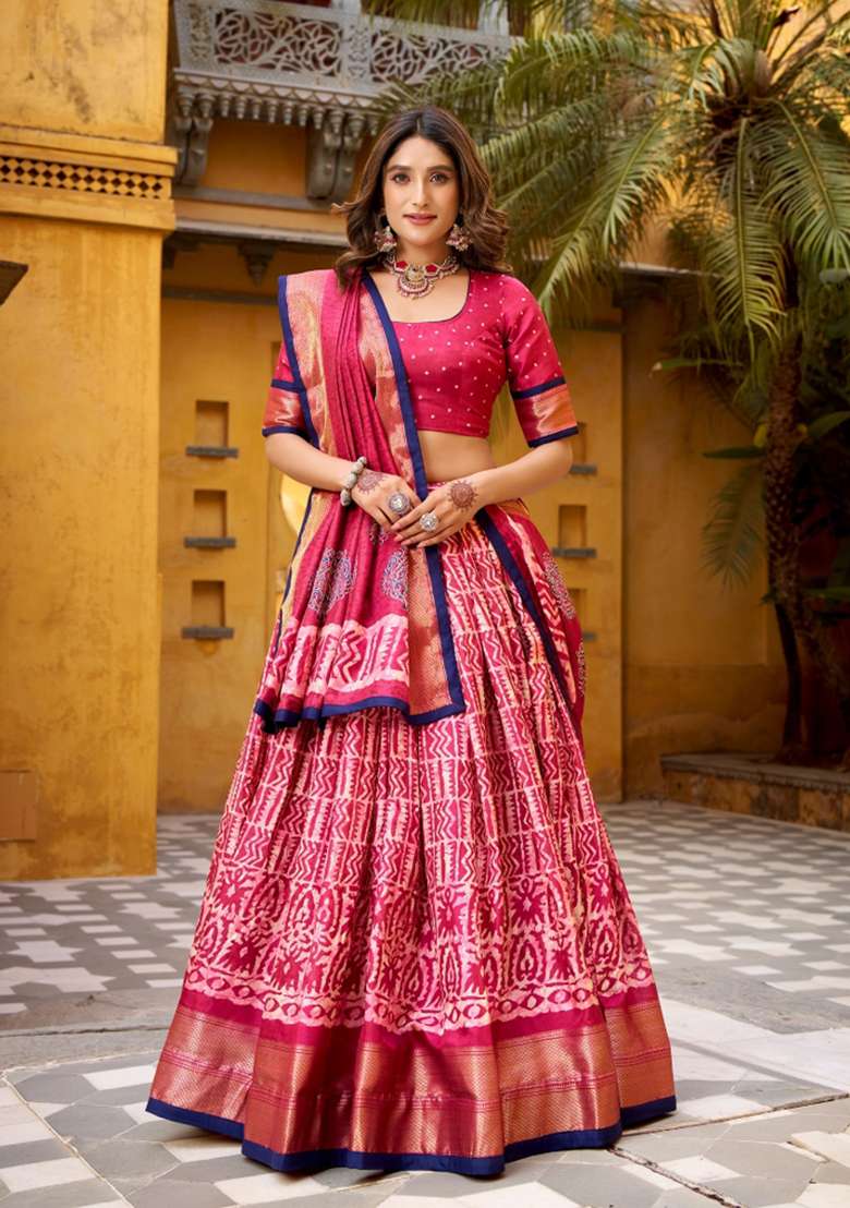 Gajari Silk Blend Lehenga Set with Zari Work for Diwali | Wedding & Festive Wear - Indya