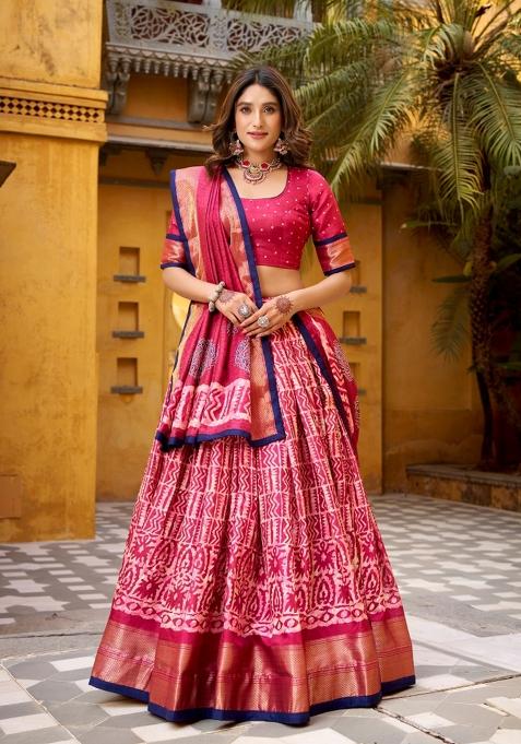 Gajari Zari Work Silk Blend Lehenga Set
