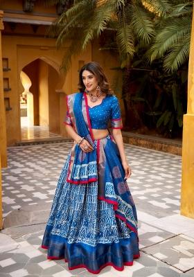 Blue Zari Work Silk Blend Lehenga Set