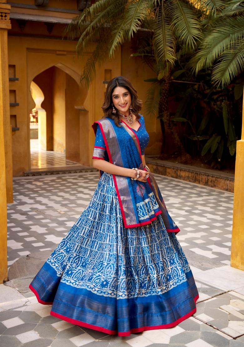 Blue Zari Work Silk Blend Lehenga Set - Indya