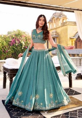 Blue Sequin Work Crush Lehenga Set
