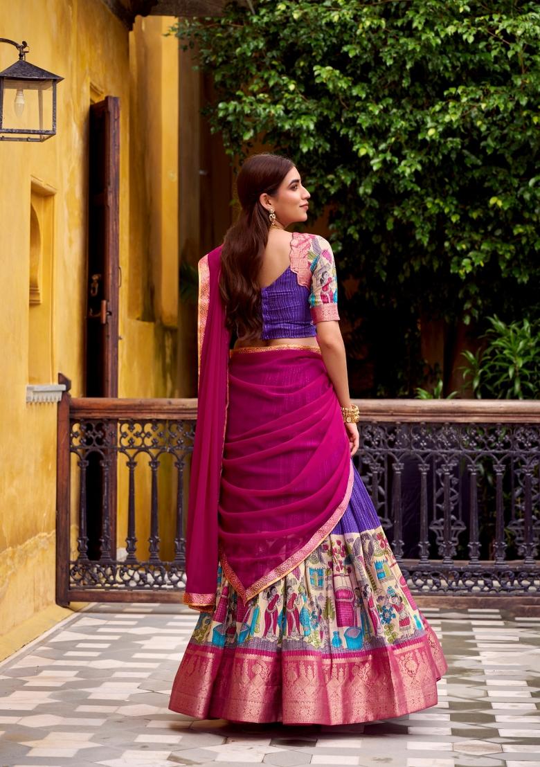 Purple Zari Work Chanderi&nbsp; Lehenga Set - Indya