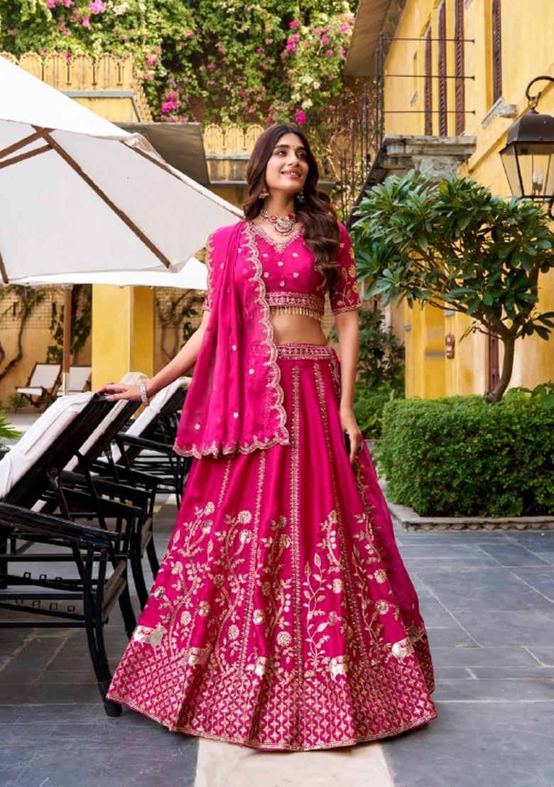 Pink Sequin Work Silk Blend Lehenga Set - Indya