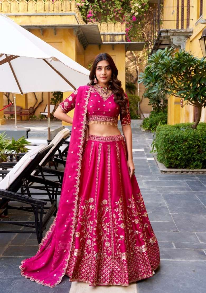 Pink Sequin Work Silk Blend Lehenga Set for Diwali and Festive Wear - Indya