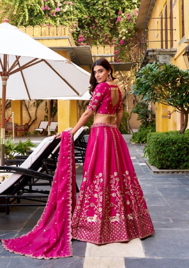 Pink Sequin Work Silk Blend Lehenga Set - Indya