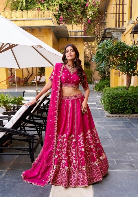 Pink Sequin Work Silk Blend Lehenga Set