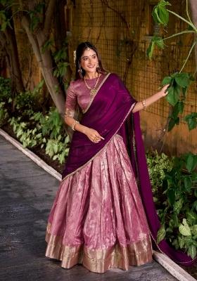 Pink Zari Work Silk Blend Lehenga Set