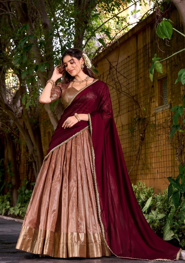 Peacock Zari Work Silk Blend Lehenga Set - Indya