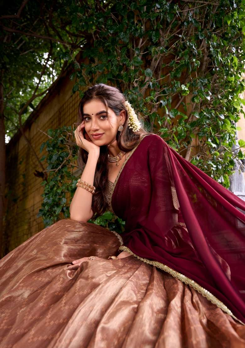 Peacock Zari Work Silk Blend Lehenga Set for Diwali and Festive Wear - Indya