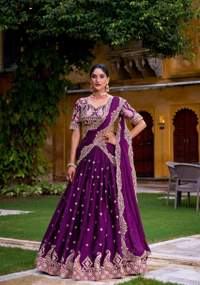 Purple Sequin Work Rangoli Lehenga Set - Indya