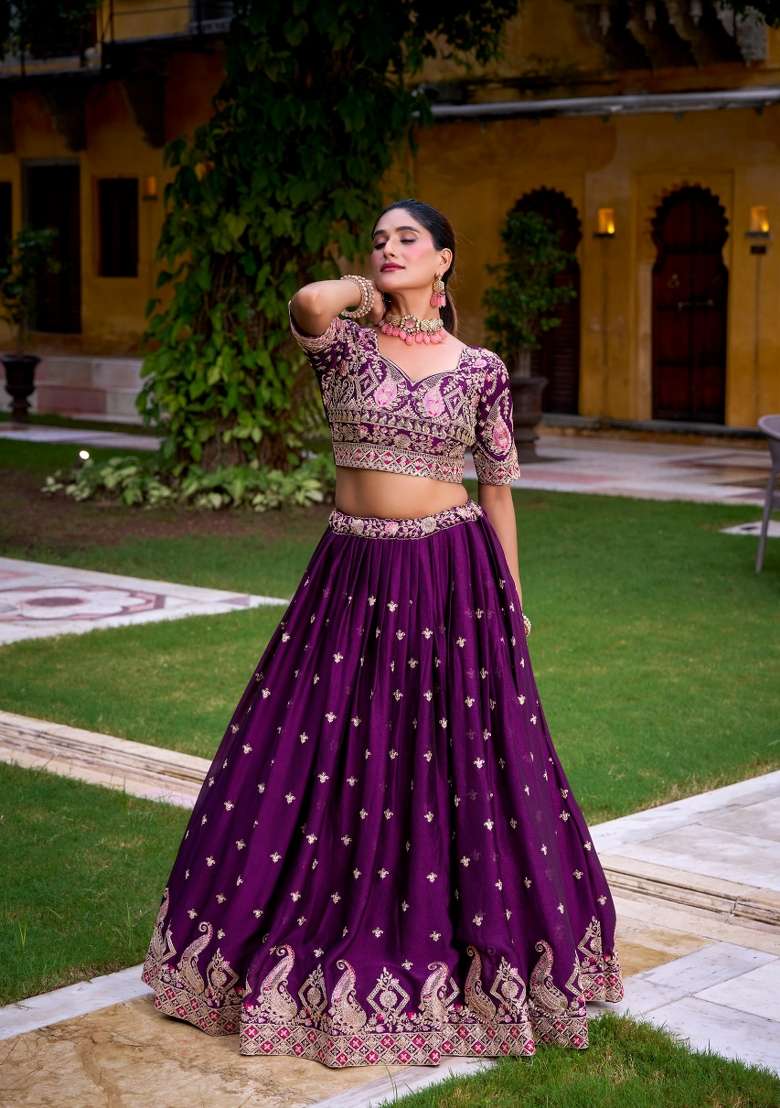 Purple Sequin Work Rangoli Lehenga Set for Diwali and Festive Wear - Indya
