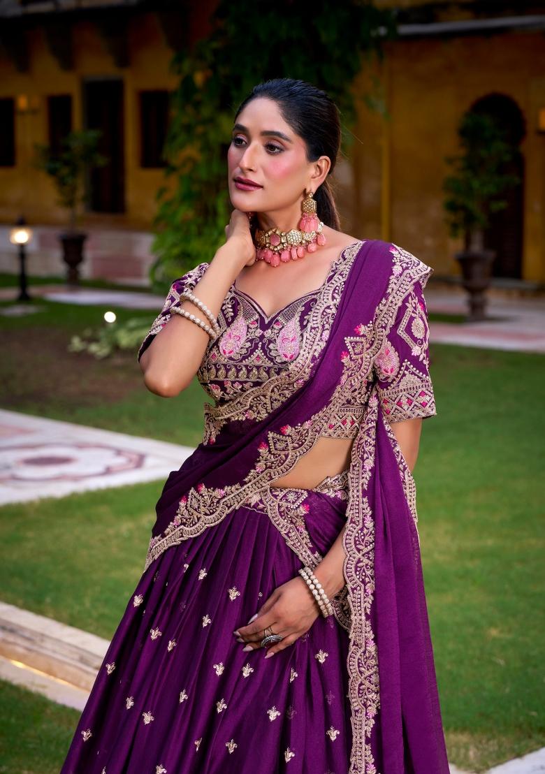 Purple Sequin Work Rangoli Lehenga Set - Indya