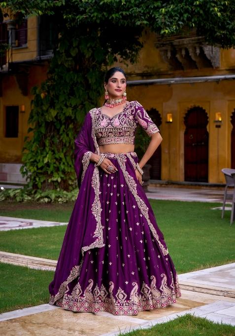 Purple Sequin Work Rangoli Lehenga Set