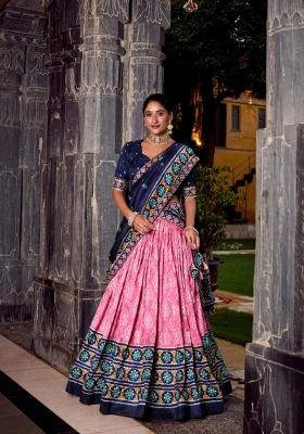 Pink Printed Silk Blend Lehenga Set