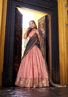 Pink Zari Work Silk Blend Lehenga Set