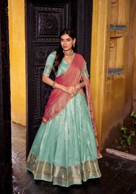 Blue Zari Work Silk Blend Lehenga Set