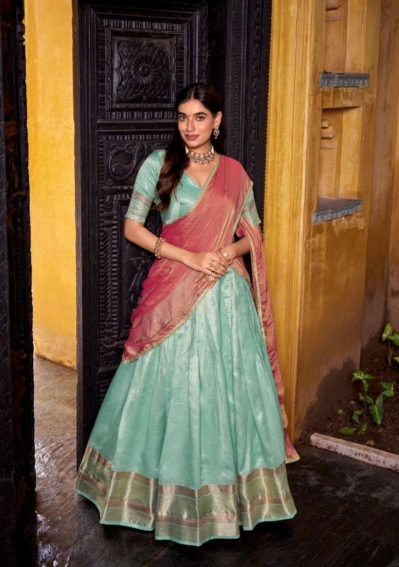 Blue Silk Blend Lehenga Set with Zari Work for Diwali | Wedding & Festive Wear - Indya