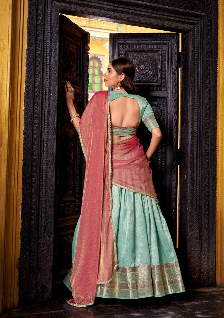 Blue Zari Work Silk Blend Lehenga Set - Indya