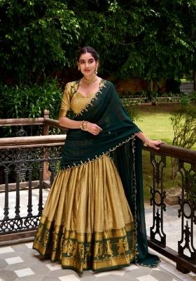 Cream Zari Work Cotton Lehenga Set