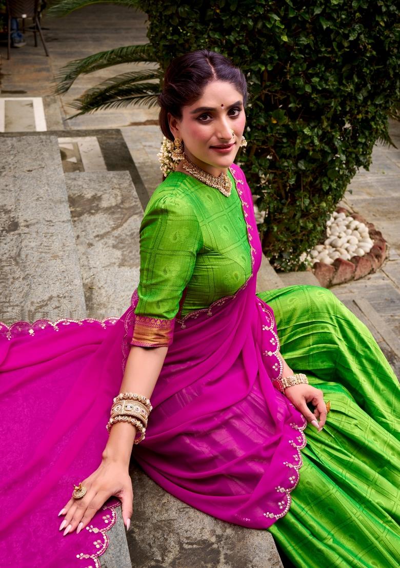 Parrot Zari Work Cotton Lehenga Set - Indya