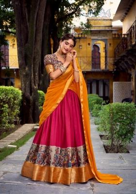Pink Zari Work Silk Blend Lehenga Set