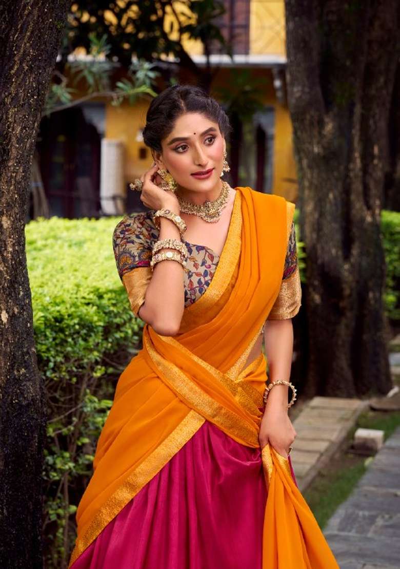 Pink Silk Blend Lehenga Set with Zari Work for Diwali | Wedding & Festive Wear - Indya