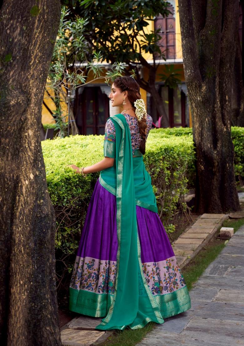 Purple Zari Work Silk Blend Lehenga Set - Indya