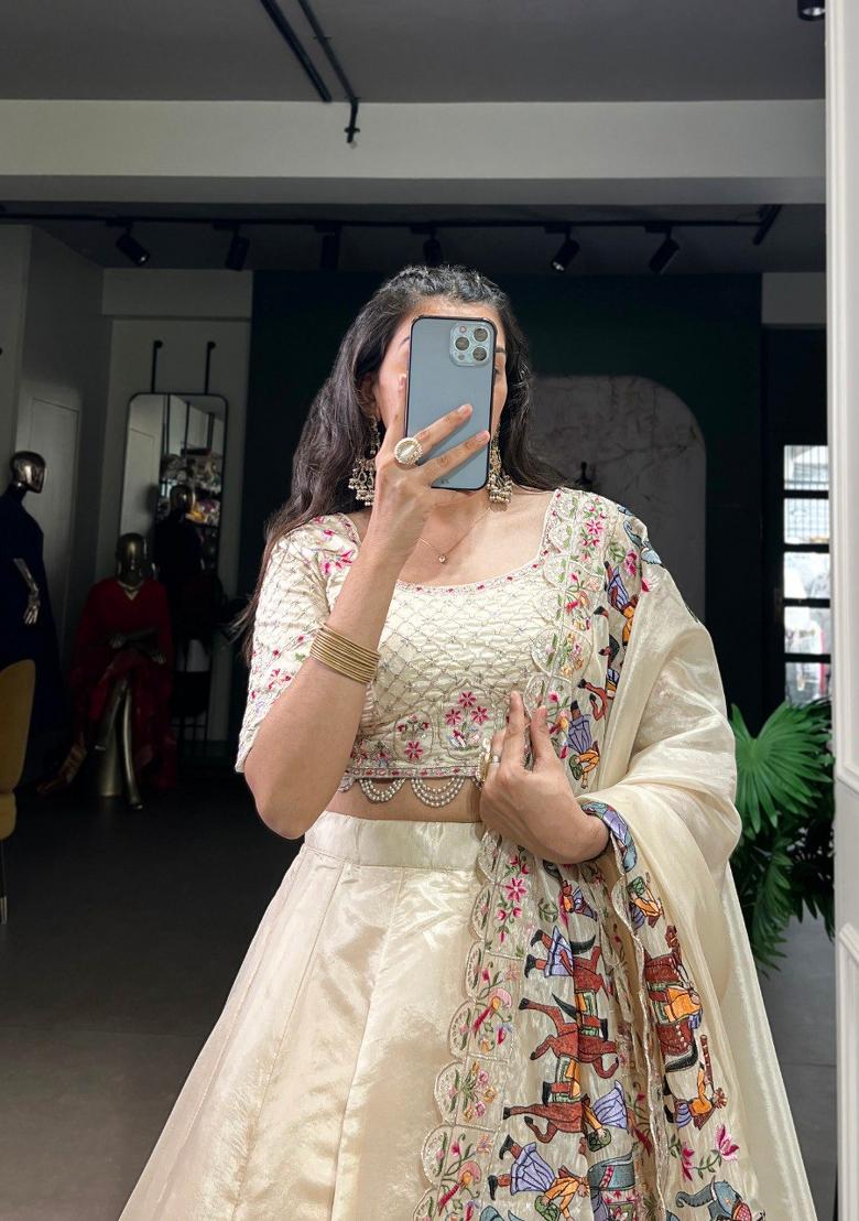Off White Plain Raspberry Lehenga Set - Indya